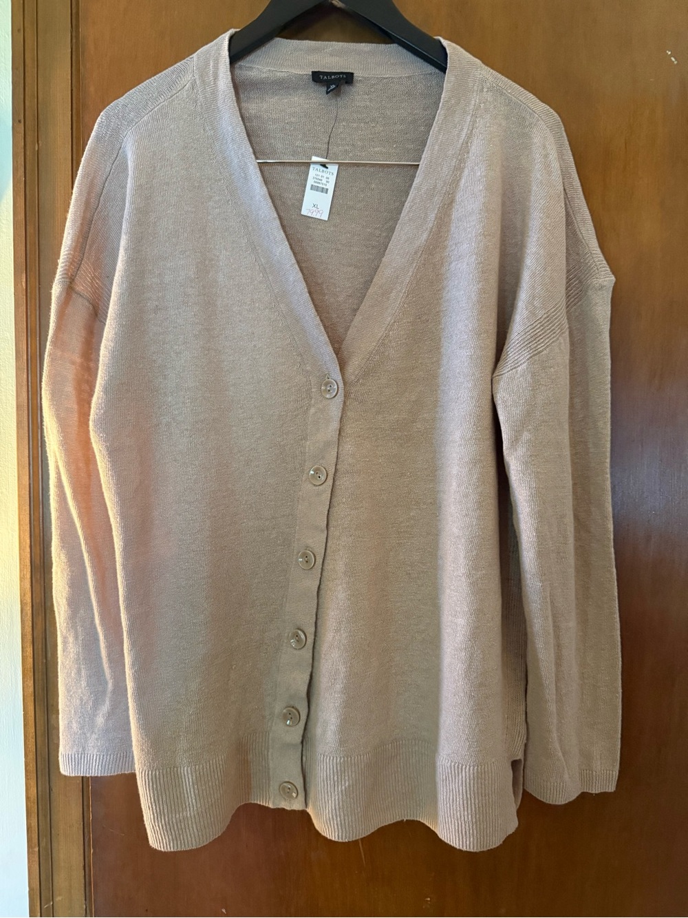 Talbots Women's Beige Button-Front V-Neck Cardigan NWT